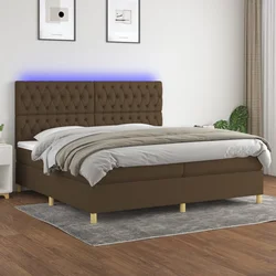 vidaXL Box spring postelja z vzmetnico LED temno rjava 200x200cm blago
