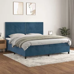 Vidaxl Box spring postelja z vzmetnico temno modra 200x200 cm žamet