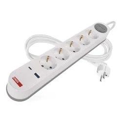 Kabl produžni 1,5mm2 belo-sivi sa prekidačem 1×usb-a + 1×usb-c fast charge 3m/5r emos p1523fc ( 3811 )