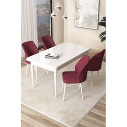 Hanah Home Set Trpezarijski sto i 4 stolice Arp, Bordo-beli