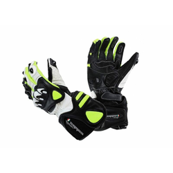 Cappa Racing Usnjene motoristične rokavice TANAKA, dolge, črna/bela/zelena XL