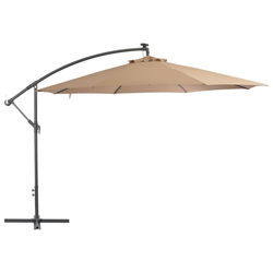 vidaXL Previsni senčnik z LED lučmi in kovinskim drogom 350 cm taupe