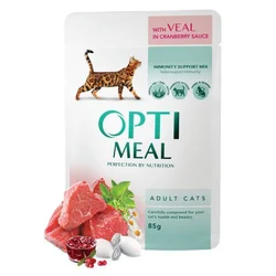 Optimeal Vlažna hrana za mačke, Teletina u sosu od brusnice, 85g
