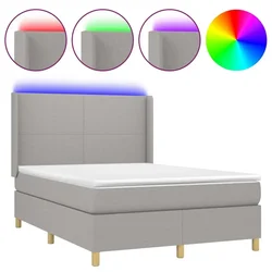Vidaxl Box spring postelja z vzmetnico LED svetlo siva 140x190cm blago