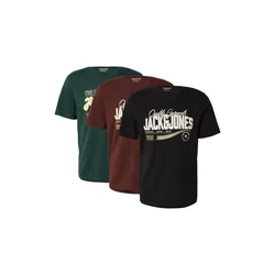 JACK & JONES Majica rjava / temno zelena / črna / bela