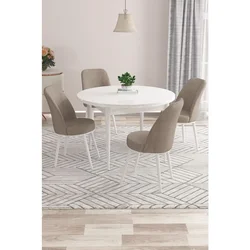 Hanah Home trpezarijski set Kea, sto i 4 stolice, bela ploča, kapućino tkanina Babyface