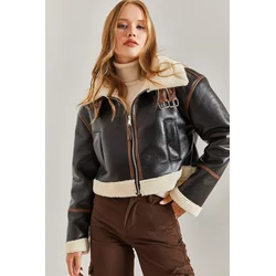 Bianco Lucci Womens Laminated Collar Jacket with Belt