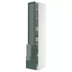 METOD / MAXIMERA Vis.el. s polic/4fiok/vrat/2front, bela/Kallarp tamna sivozelena visokog sjaja, 40x60x220 cm