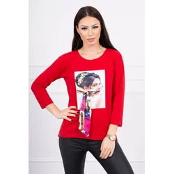 Blouse with graphics and a colorful bow 3D red