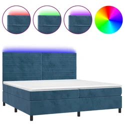 vidaXL Box spring postelja z vzmetnico LED temno modra 200x200cm žamet, (20851585)