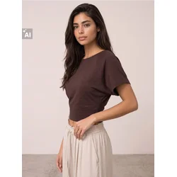 Sinsay - Bluza sa dodatkom viskoze i raglan rukavom - braon