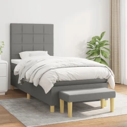 vidaXL Box spring postelja z vzmetnico temno siva 90x200 cm blago