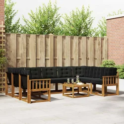 Set vanjskih sofa 10 pcs Prirodna i crna Čvrsto drvo akacije