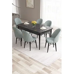 Hanah Home Set Trpezarijski sto i 6 stolica Roz, Zeleno-crni