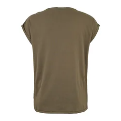 Womens olive T-shirt with extended shoulder