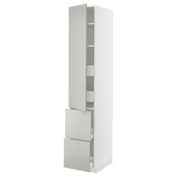 METOD / MAXIMERA Vis.el. s polic/4fiok/vrat/2front, bela/Havstorp svetlosiva, 40x60x220 cm