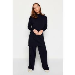Trendyol Dark Navy Blue Slit Wide Leg Knitwear Two Piece Set