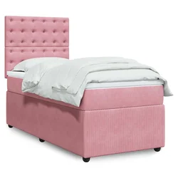 vidaXL Box spring postelja z vzmetnico roza 90x200 cm žamet