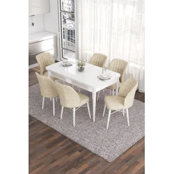 Hanah Home Set Trpezarijski sto i 6 stolica Eva, Krem-beli