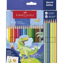 Drvene Bojice Faber Castell Dino Klasik 1/18+3 met+3 neon + stikeri 111222