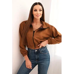 Suede zip-up sweatshirt Camel