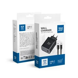 Blue Star USB C QC4.0 PD 3A 45W punjač za telefon + USB C na USB C kabel TFB-TC-45WPD crni