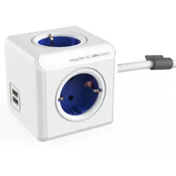 ALLOCACOC PowerCube Extended USB 4xSchuko + dual USB kabl duA3.15m - 1402BL/DEEUPC 4 utiÄ?nice 15m Bela/plava