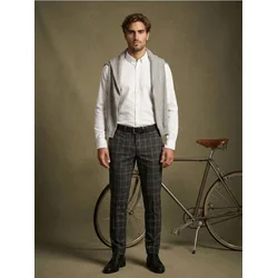 Sinsay - Slim-fit chino pantalone u kockicu sa dodatkom viskoze - tamno siva
