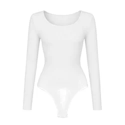 cfab Oblikovanje postave Longsleeve Bodysuit Sculpting Shapewear with String bela
