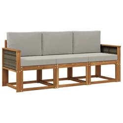 Set vanjskih sofa s jastukom 3 pcs Prirodna i svjetlosiva