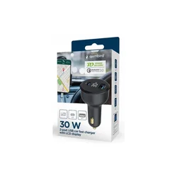 GEMBIRD TA-UC-AC2PD30LCD-CAR-01 2-port USB brzi punjac za auto, Type-C PD, LCD, 30W