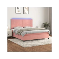 Den Box spring postelja z vzmetnico LED roza 180x200 cm žamet