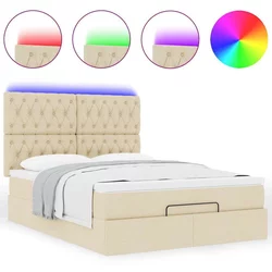 Otomanski krevet s madracem i LED krem 140x200 cm tkanine