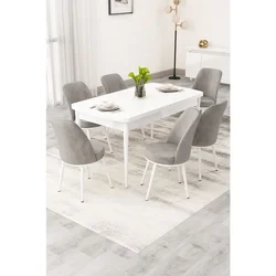 Hanah Home trpezarijski set Rax, sto na razvlačenje i 6 stolica, bela ploča, siva tkanina Babyface
