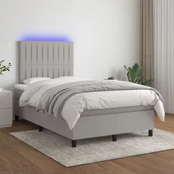 vidaXL Box spring postelja z vzmetnico LED sv. siva 120x200 cm blago