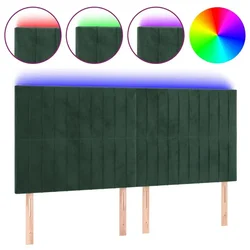 Vidaxl LED posteljno vzglavje temno zeleno 200x5x118/128 cm žamet