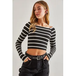 Bianco Lucci Womens Striped Crop Blouse