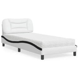 Krevet s madracem Hvar bijeli-crni 90 x 190 cm od umjetne kože