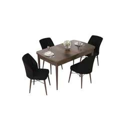Hanah Home trpezarijski set Nef, sto na razvlačenje i 4 stolice, ploča u dekoru drveta Baroque, crna tkanina Jerry