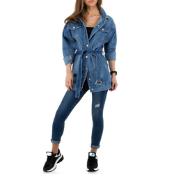 Daljša oversize jeans jakna s pasom