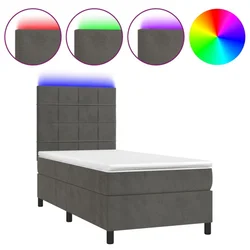 Vidaxl Box spring postelja z vzmetnico LED temno siva 90x200 cm žamet