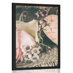 Plakat vrtnica in srce v juti - 40x60 silver