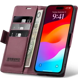 Overboard sijajni ovitek z ličijem za iPhone 17 Pro, denarnica z zavihkom, rdeč