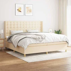 Greatstore Box spring postelja z vzmetnico krem 200x200 cm blago