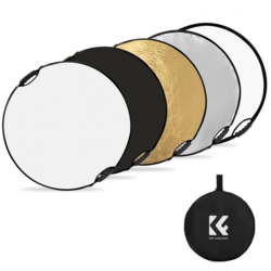 K&F 60cm 5 in 1 round reflector with handle foldable multiple discs with tote bag - translucent, sil