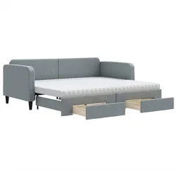 Vidaxl Izvlečna dnevna postelja s predali svetlo siva 90x200 cm blago