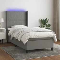 shumee Box spring postelja z vzmetnico LED temno siva 90x200 cm blago