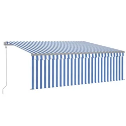 Automatska tenda s roletom i senzorom LED 4 x 3 m plavo-bijela