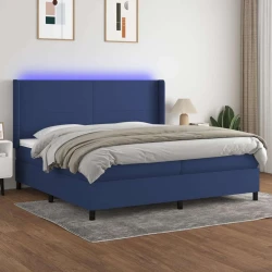 Vidaxl Box spring postelja z vzmetnico LED modra 200x200 cm blago