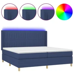 Vidaxl Box spring postelja z vzmetnico LED modra 200x200 cm blago